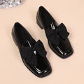 Elegant Black Bow Flats - Square Toe Slip-On Dress Shoes for Women